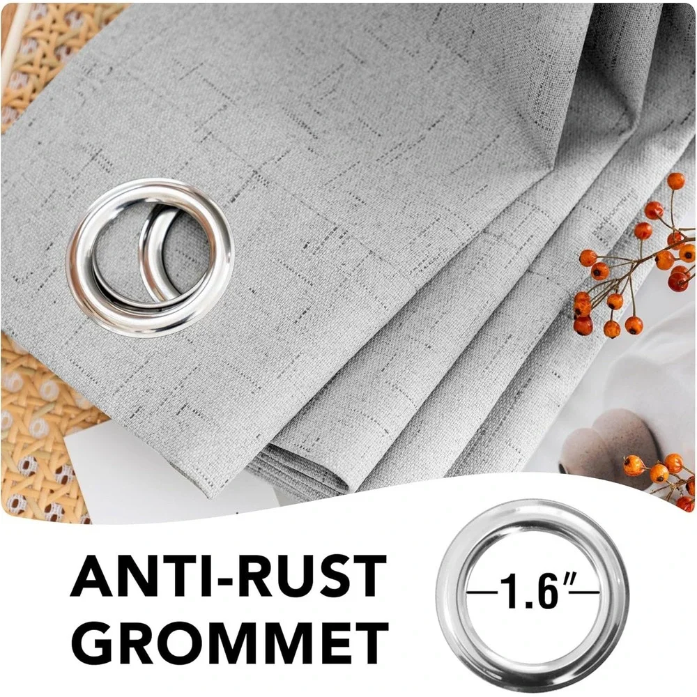 Light Gray Textured‎ Room Darkening Window Curtains, Anti-Rust Grommets